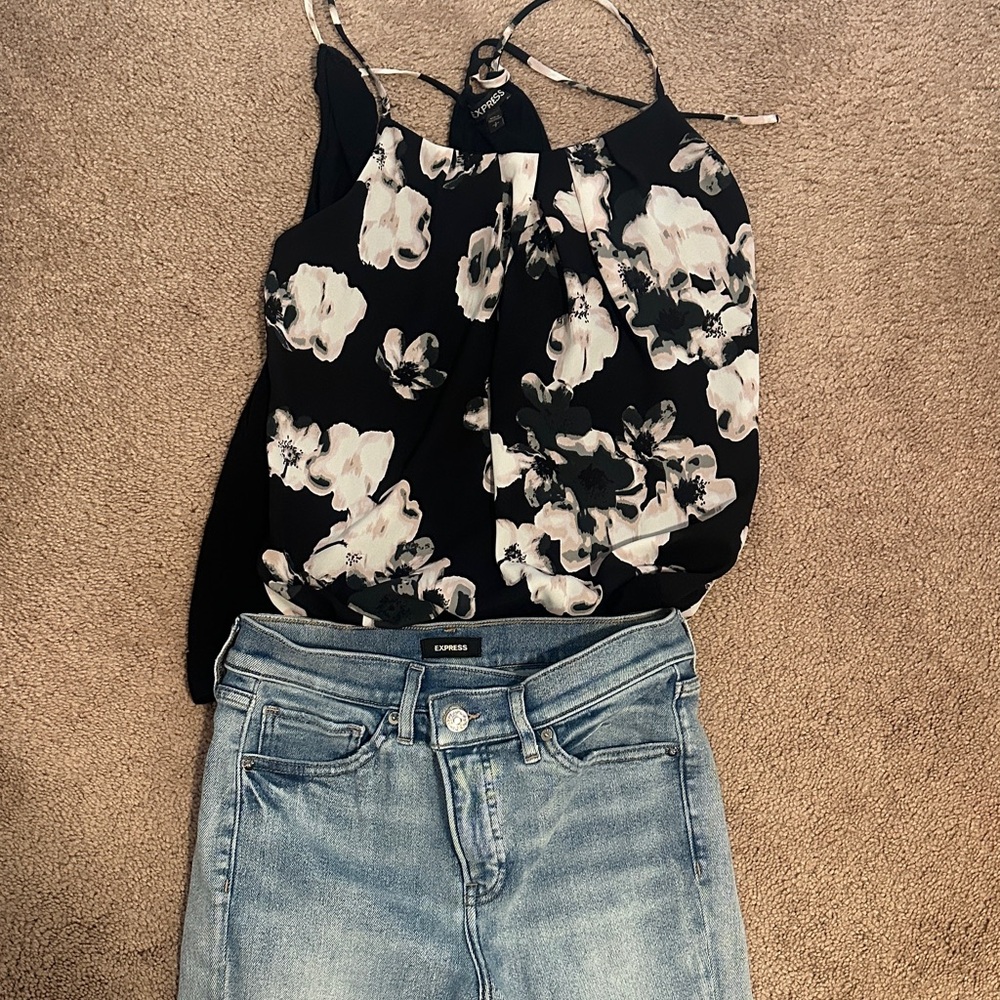 Express Black Floral Spaghetti-Strap Cami